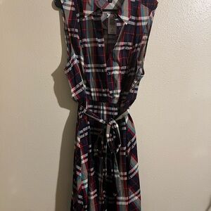 Torrid Blue and White Buttoned Tie Front Midi Dress